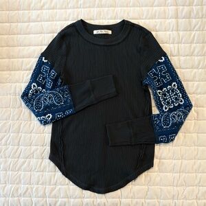 We The Free Black Ribbed Top In Nautical Blue Combo